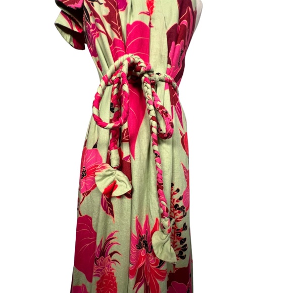 Farm Rio Fresh Garden One-Shoulder Linen Midi Dress (S) - Picture 9 of 12